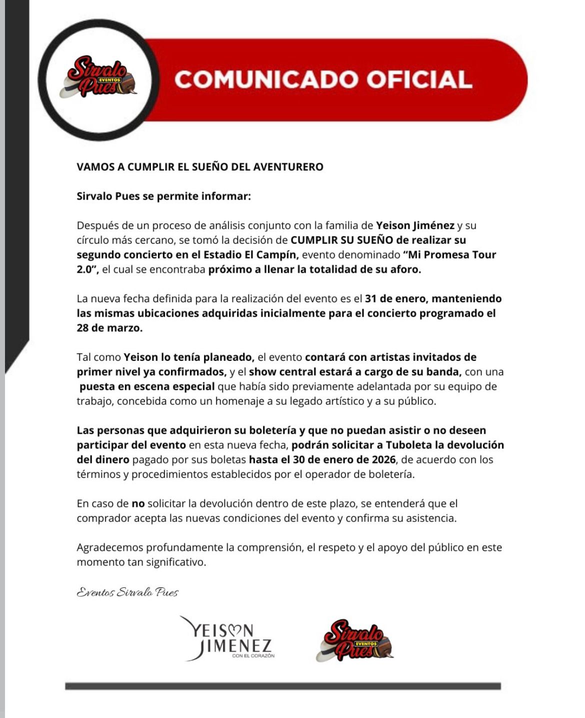 Mi Promesa Tour 2.0 sí se realizará en El Campín como homenaje a Yeison Jiménez 1 Mi Promesa Tour 2.0 sí se realizará en El Campín como homenaje a Yeison Jiménez