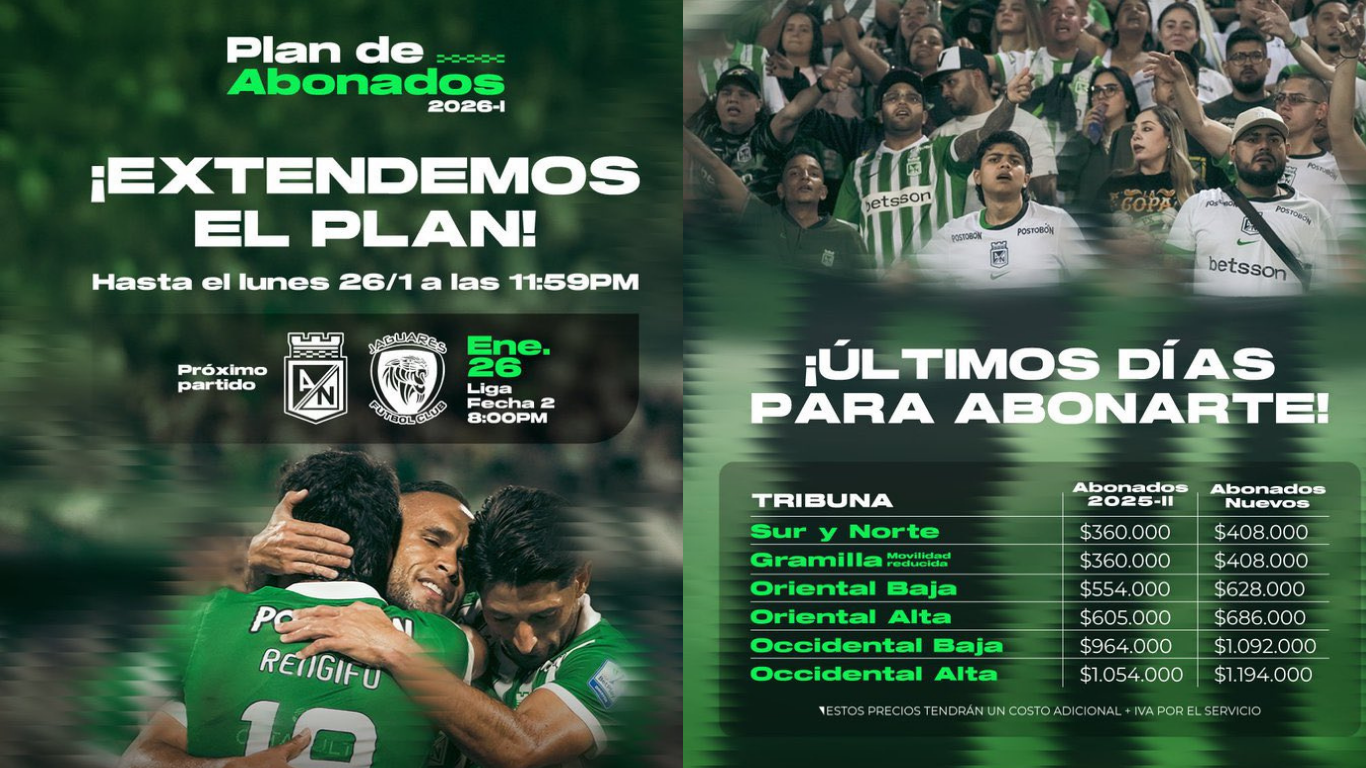 Atlético Nacional extendió el plazo del Plan de Abonados 2026-I: hay tiempo hasta el 26 de enero