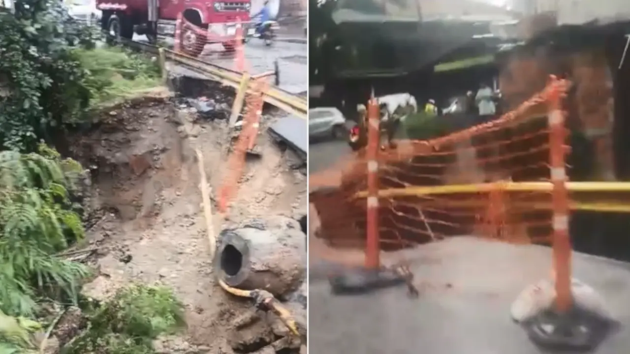 ¡Tremendo ‘cráter’! La banca no aguantó y se hundió en la vía a San Antonio de Prado ¡Tremendo cráter! La banca no aguantó y se hundió en la vía a San Antonio de Prado