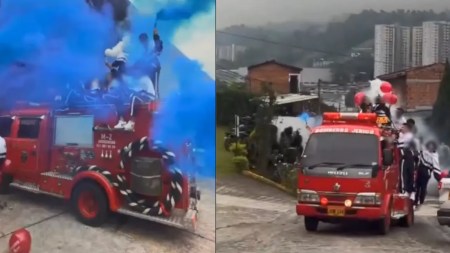 Polémica por el uso de un carro de bomberos de Jericó para que estudiantes llegaran a un colegio en Sabaneta Polémica por el uso de un carro de bomberos de Jericó para que estudiantes llegaran a un colegio en Sabaneta