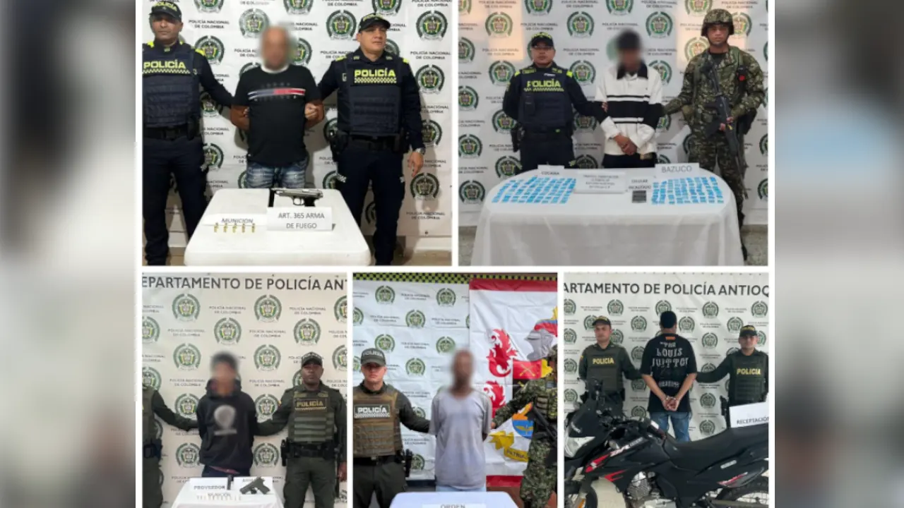 Policía realiza operativos en Antioquia y captura personas por porte de armas, drogas y motos robadas