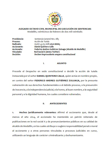 Fico Gutiérrez no tendrá que retractarse por decirle “bandido” a Quintero