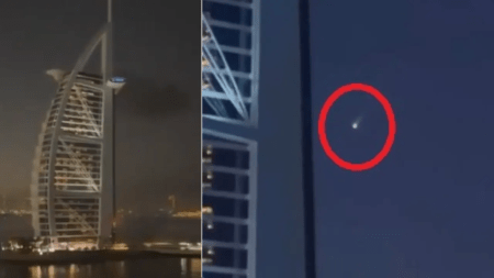 Restos de dron iraní provocan incendio en la fachada del Burj Al Arab de Dubái