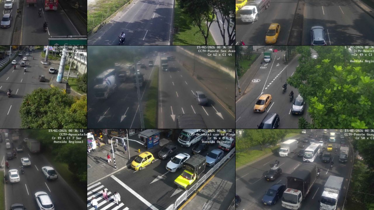 Cuatro corredores viales en Medellín presentan movilidad lenta. Hasta el momento no se reportan accidentes