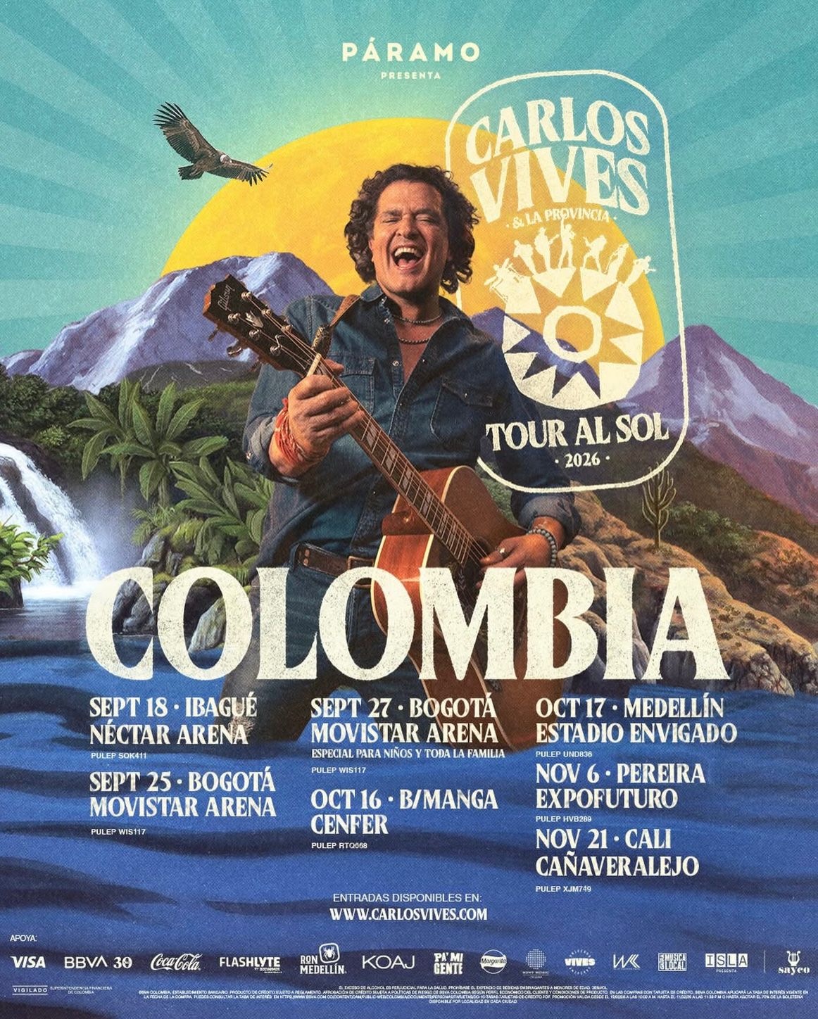 Carlos Vives regresa a Colombia con su gira “Tour al sol” y confirma concierto en Medellín