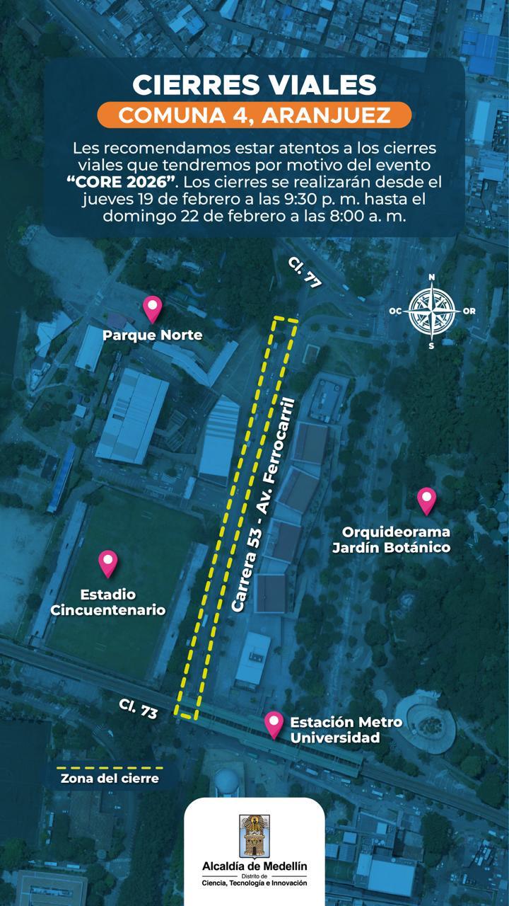 Cierres viales en Medellín este fin de semana por eventos masivos, deportivos y culturales