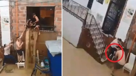 Quedó grabado el momento en el que varios vecinos se unieron para rescatar un perrito