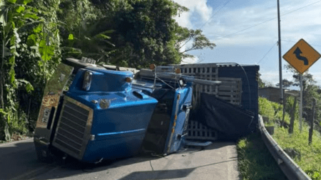 Camion de carga volteado en Valdivia