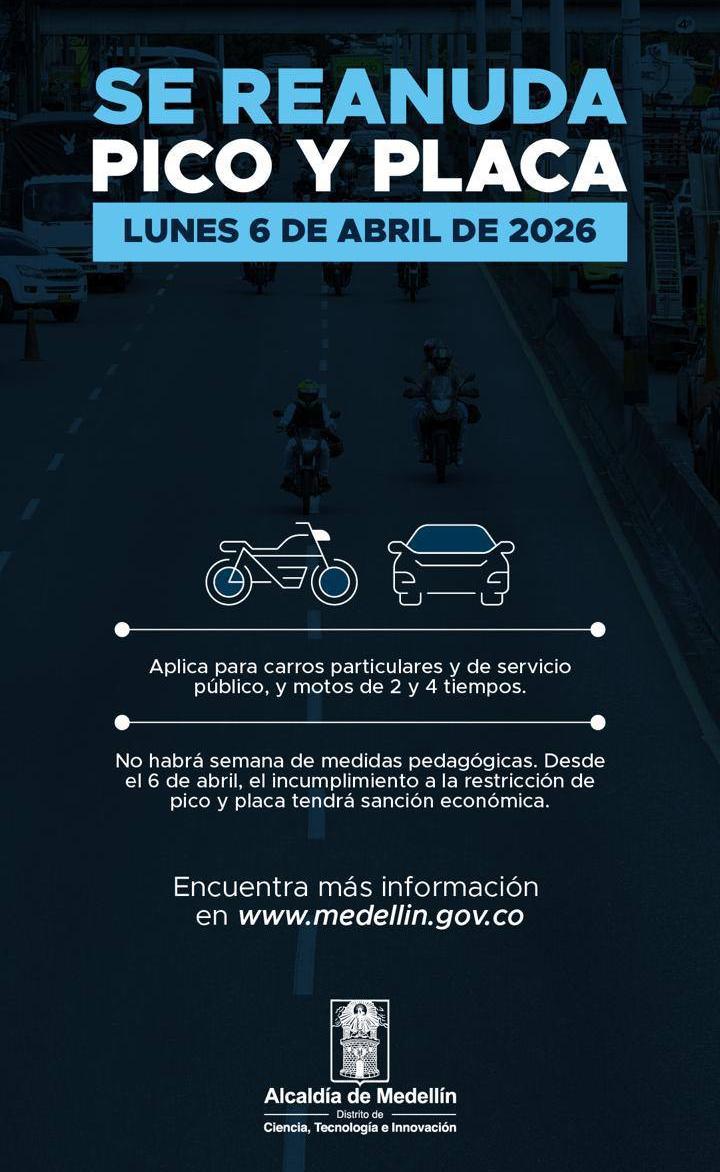 Acabada la Semana Santa, vuelve el Pico y Placa en Medellín y el Valle de Aburrá 1 Pico y Placa