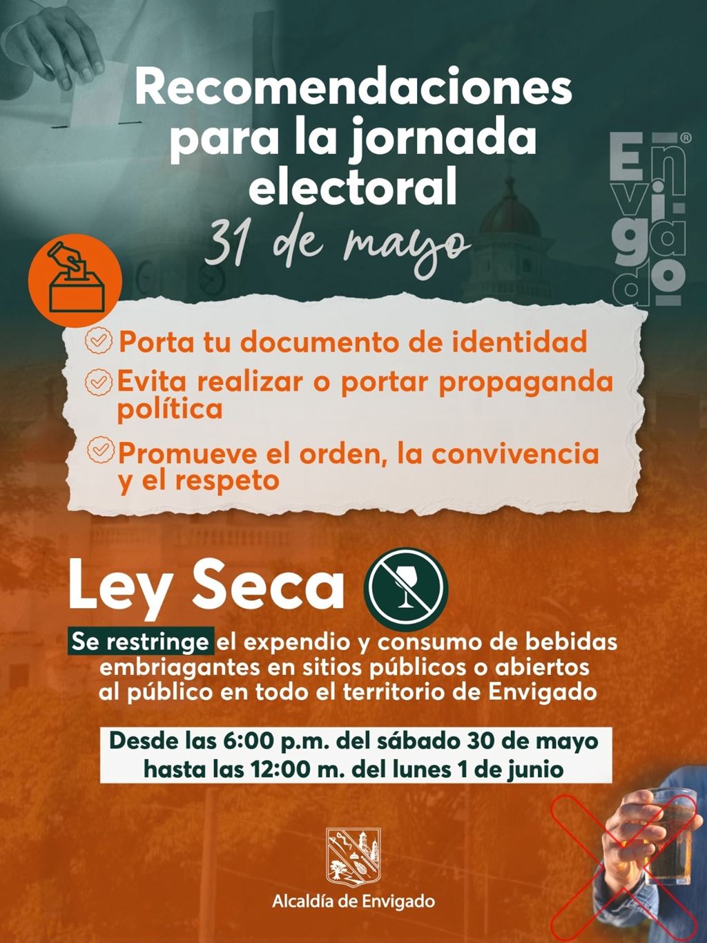 En Envigado habrá ley seca y prohibición de propaganda política durante las elecciones presidenciales del próximo del 31 de mayo 1 167334 envigado adopta medidas especiales para garantizar