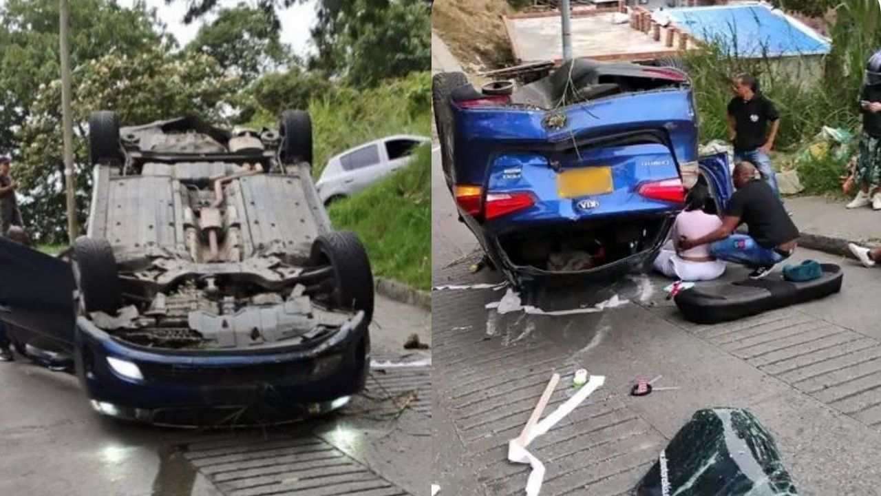 Un carro en el que se transportaba una familia, terminó dando vueltas por una “falda” en El Picacho