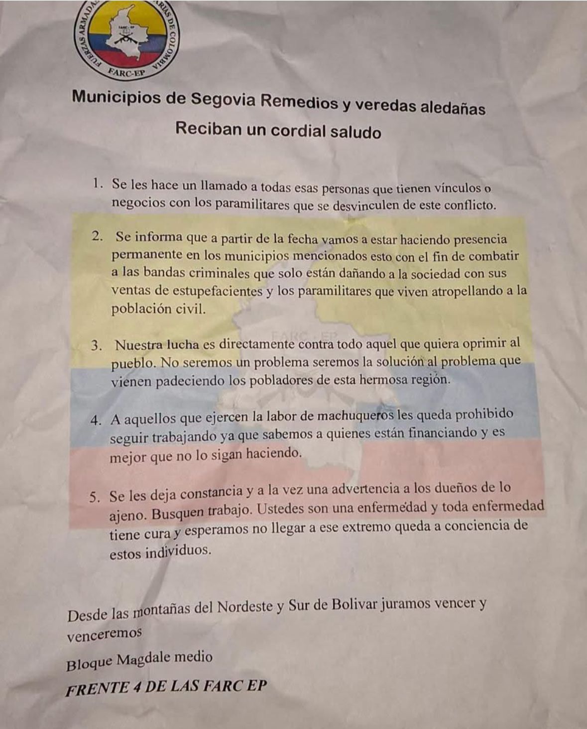 ¿Qué hay detrás? Disidencias habrían prohibido labores a "machuqueros" en Segovia y Remedios