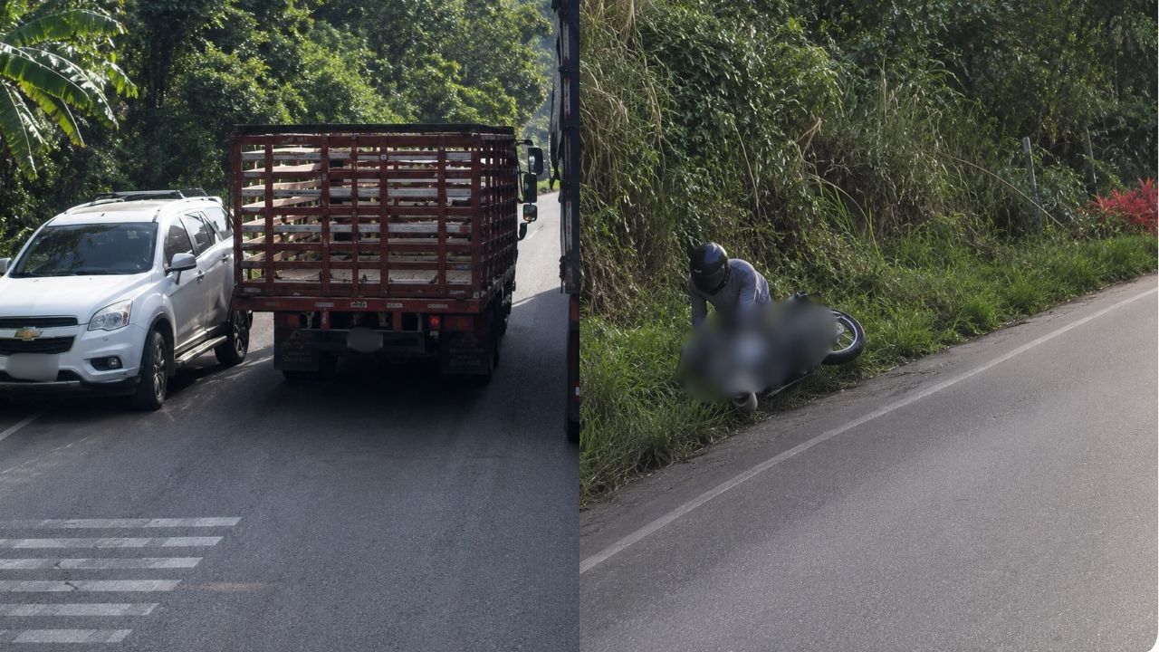 ¿Maniobra indebida en curva? Motociclista se sale de la autopista en Cocorná
