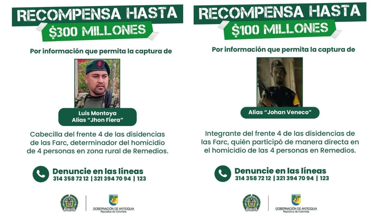 Buscan a alias ‘Jhon Fiera’ y ‘Johan Veneco’: millonaria recompensa por masacre en Remedios