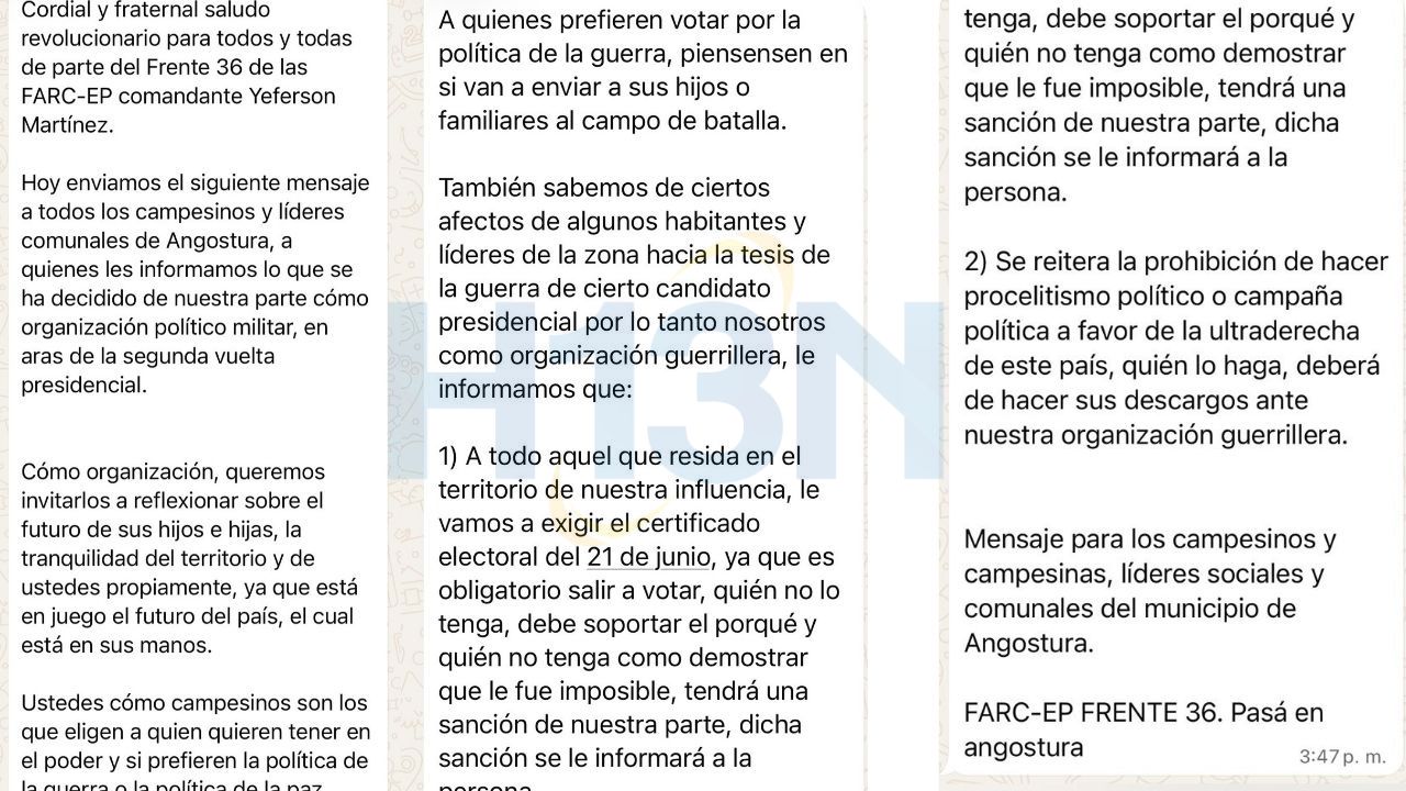 "Prohibido hacer campaña por la ultraderecha": la orden que habría dado las disidencias en Angostura
