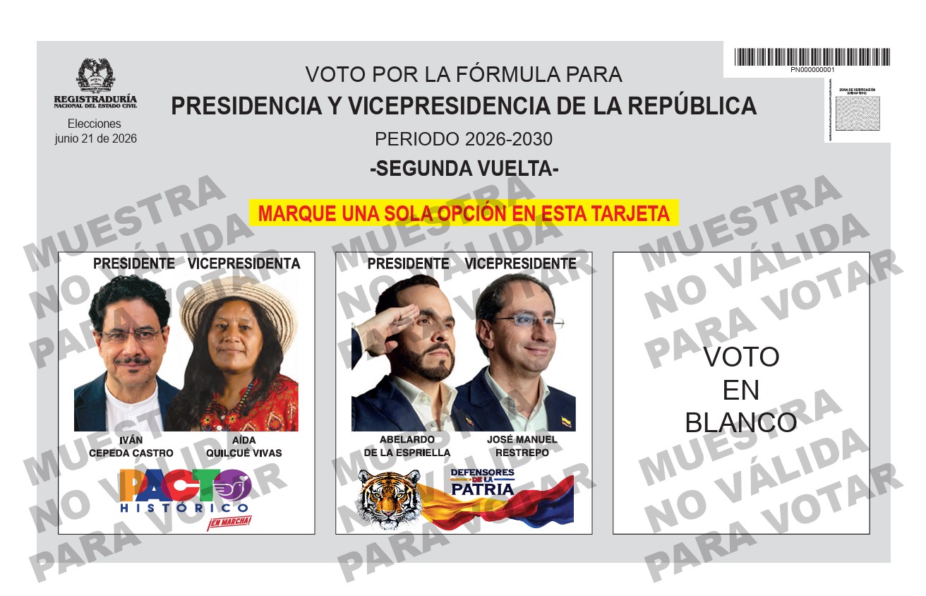 Así se verá el tarjetón de la segunda vuelta presidencial 1 Tarjetón segunda vuelta