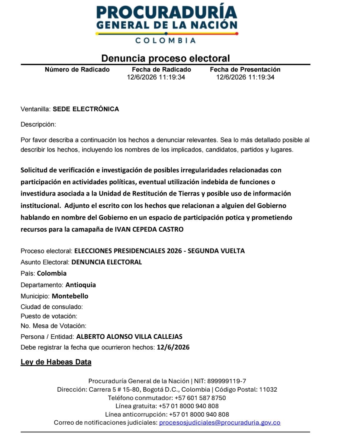 VIDEO: En el Suroeste: denuncian a contratista por presunto uso de bienes públicos para campaña de Iván Cepeda 1 WhatsApp Image 2026 06 13 at 7.27.03 PM