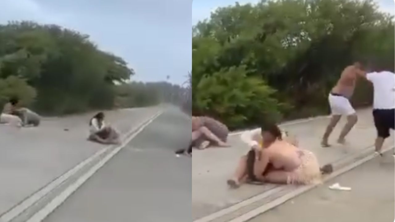 VIDEO: ¿Qué desató la furia? Parejas se van a los golpes en plena calle