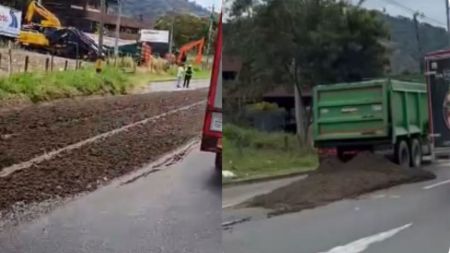 Atención: Volqueta habría regado material en plena calzada hacia Girardota Volqueta habría regado material en plena calzada hacia Girardota