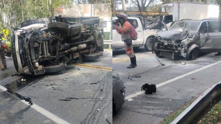 Choque entre tres vehículos en la vía Medellín - La Ceja deja varias personas lesionadas