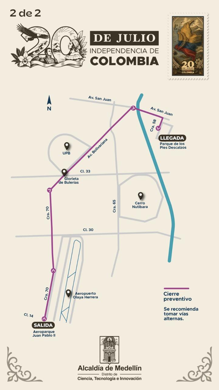 ¡Prográmese! Estos serán los cierres viales en Medellín por el desfile del 20 de Julio 1 Conozca los cierres viales que habrá en Medellín por el desfile del 20 de Julio