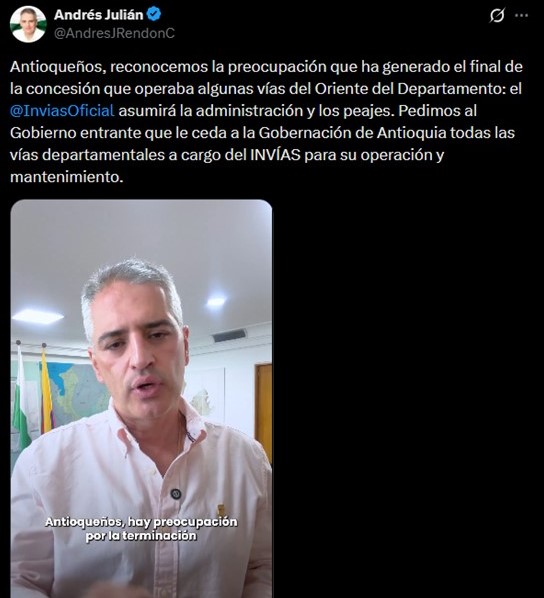 Gobernador de Antioquia pidió al gobierno entrante ceder administración de vías ¿por qué? 1 gober1