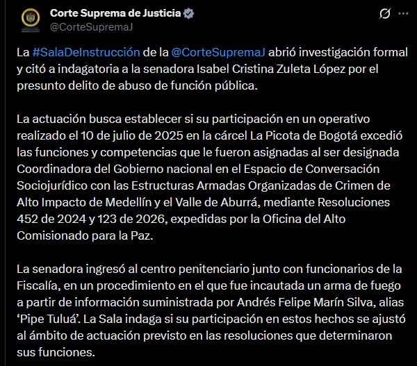 De gestora de paz a la Corte Suprema: el proceso judicial contra Isabel Zuleta