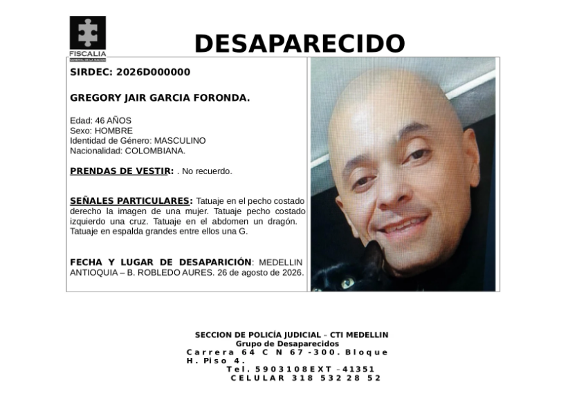 Gregory Jair está desaparecido; lo vieron por última vez en Robledo Aures, barrio de Medellín: ¿Lo conoces? 1 Gregory Jair está desaparecido; lo vieron por última vez en Robledo Aures, barrio de Medellín: ¿Lo conoces?