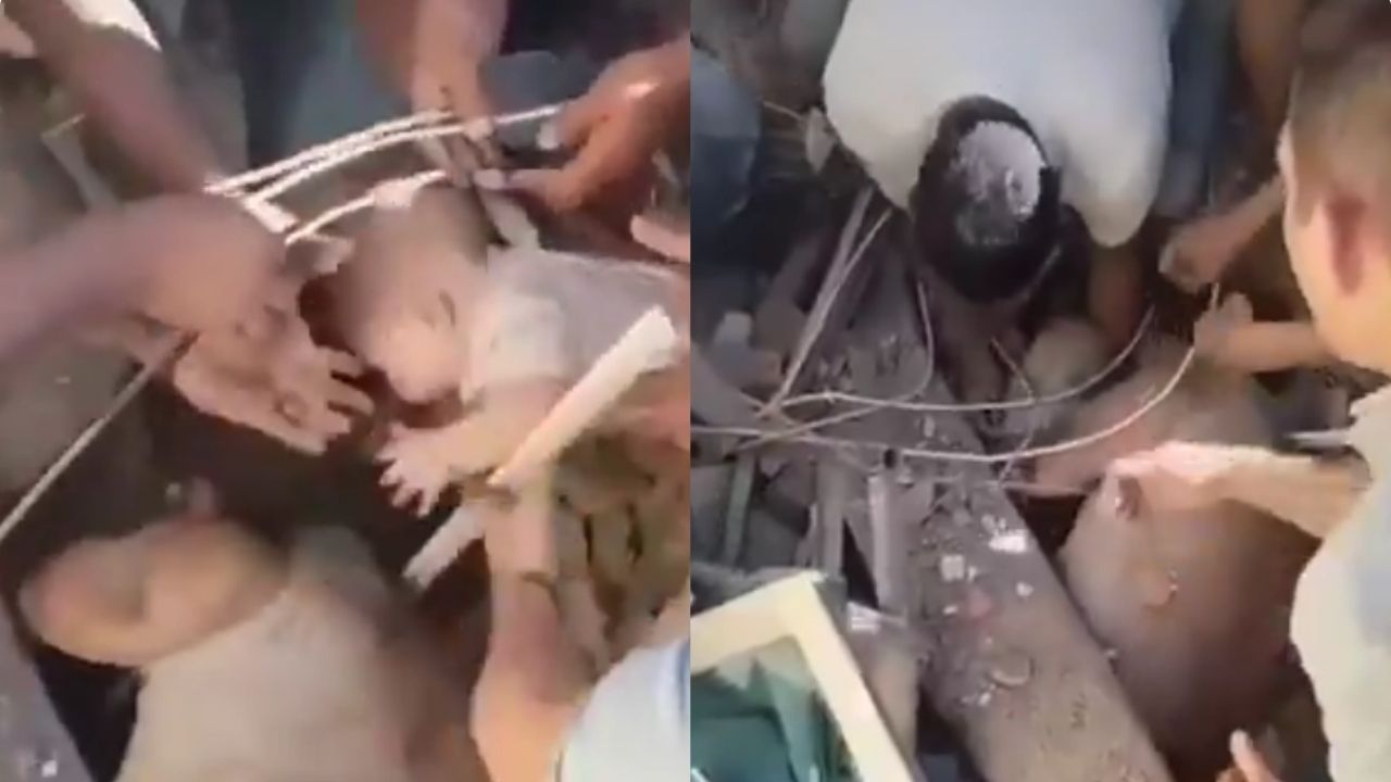VIDEO: Rescatan con vida a un bebé de pocos meses de los escombros en Cali