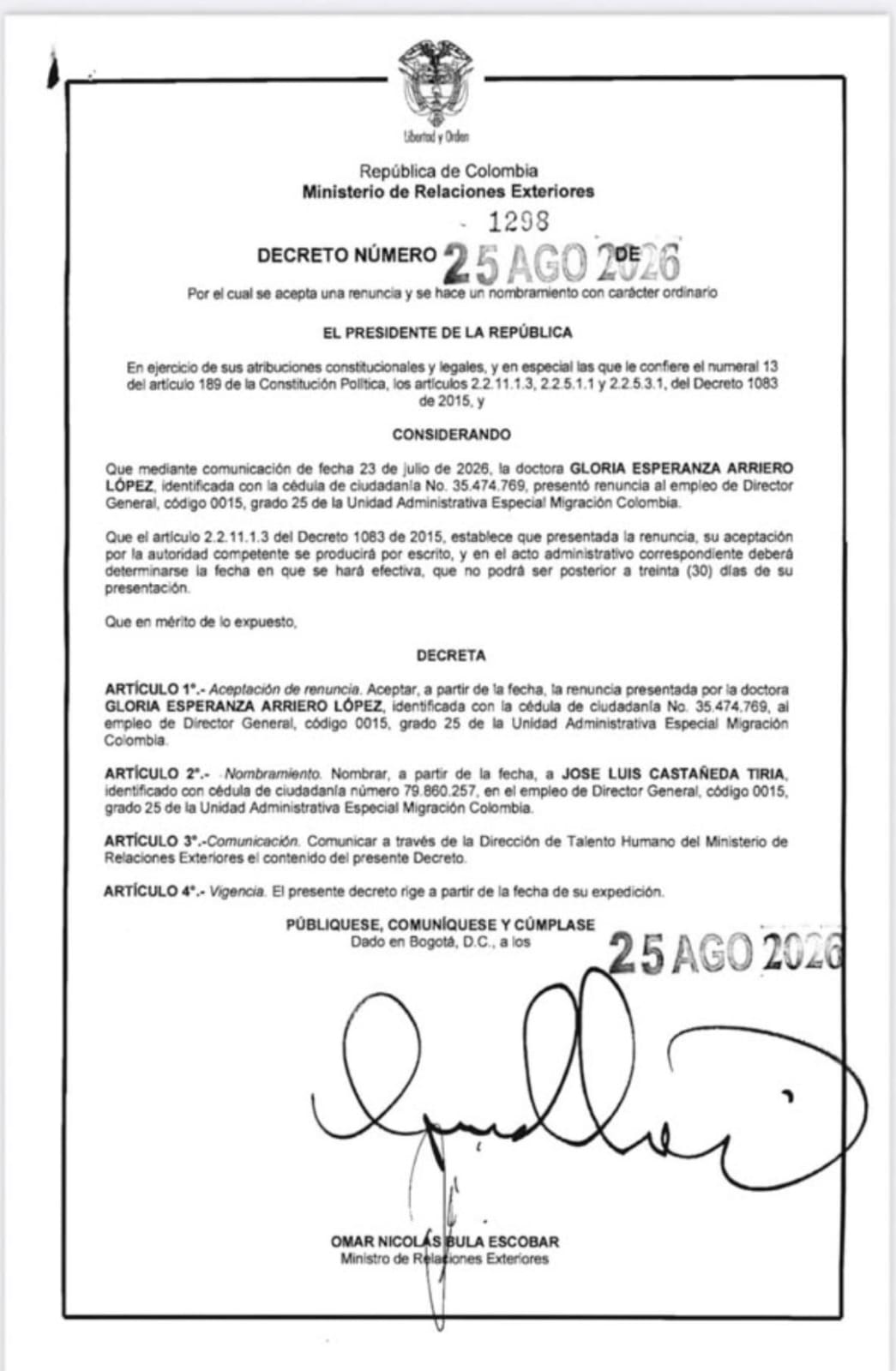 Despacho de Asuntos Migratorios y Migración Colombia ya tienen viceministro y director ¿Quiénes son? 2 WhatsApp Image 2026 08 26 at 2.48.02 PM