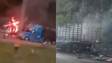 VIDEO: Reportan camión incendiado en la autopista Medellín-Bogotá, a la altura de Bello VIDEO: Reportan camión incendiado en la autopista Medellín-Bogotá, a la altura de Bello