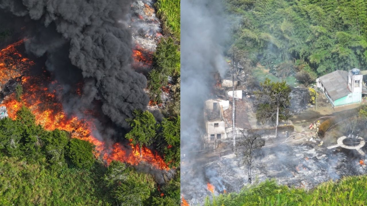 Incendio en Fundación Botellas de Amor en Rionegro: 63 rescatistas atienden emergencia con material plástico comprometido
