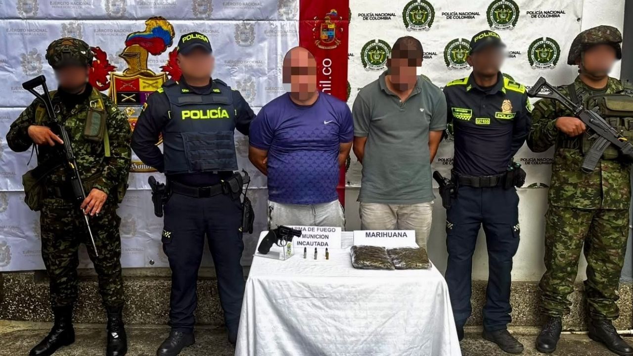 Capturaron a dos personas en Guarne: incautaron revólver y 500 gramos de marihuana en operativo conjunto