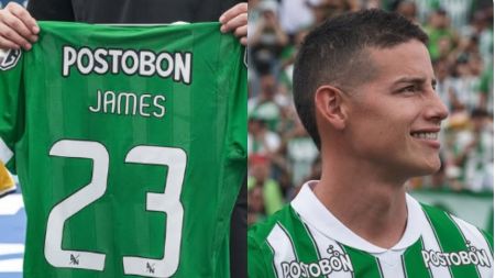 James Rodríguez fue presentado en el Atanasio previo al duelo ante Águilas Doradas