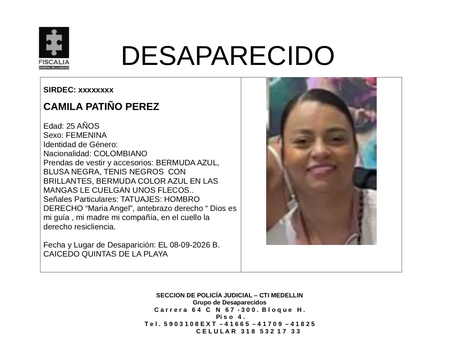 ¿La ha visto? Camila Patiño Pérez desapareció en el barrio Caicedo