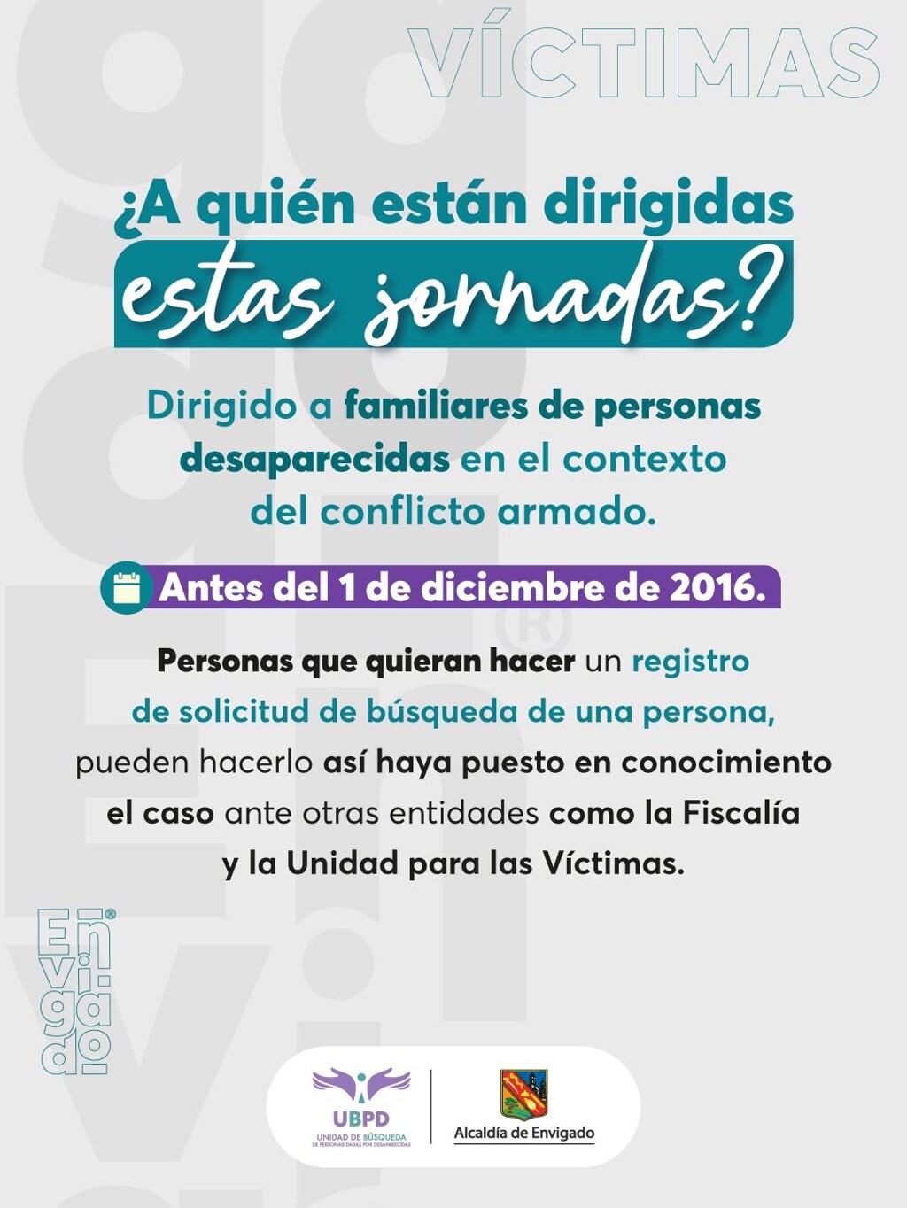 ¿Se busca a un ser querido? Envigado y la UBPD abren jornadas de atención a las familias