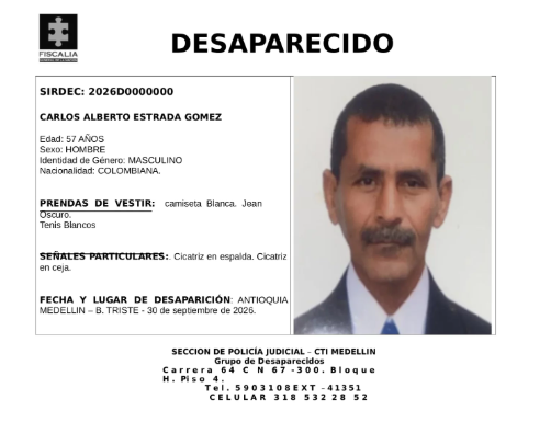 Carlos Alberto está desaparecido; lo vieron por última vez en barrio Triste, en Medellín 1 Carlos Alberto está desaparecido; lo vieron por última vez en barrio Triste, en Medellín