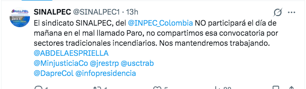 Sindicatos de la Procuraduría y del INPEC rechazan marchas del 14 de octubre y piden no participar 3 Sindicatos de la Procuraduría y del INPEC rechazan marchas del 14 de octubre y piden no participar