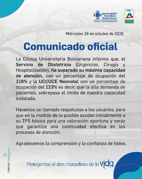 Clínica Universitaria Bolivariana supera el 200 % de ocupación en el servicio de obstetricia 1 Clínica Universitaria Bolivariana supera el 200 % de ocupación en el servicio de obstetricia