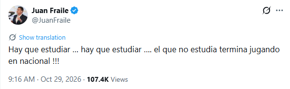 ”El que no estudia termina jugando en Nacional”: esto lo dijo un periodista en sus redes sociales después de las declaraciones de futbolista 1 ”El que no estudia termina jugando en Nacional”: esto lo dijo un periodista en sus redes sociales después de las declaraciones de futbolista