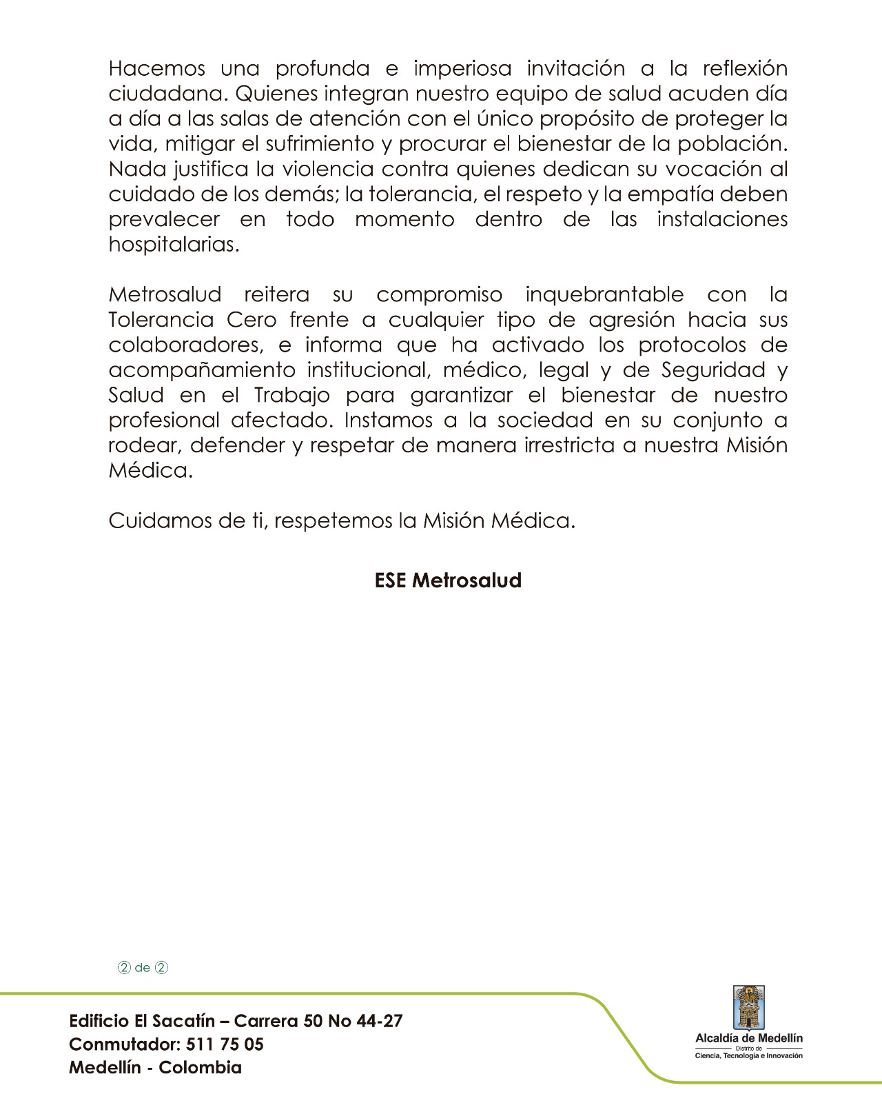 Médico de Metrosalud fue agredido después de atender a paciente por intoxicación 2 HT4FEbAW4AA2XG1