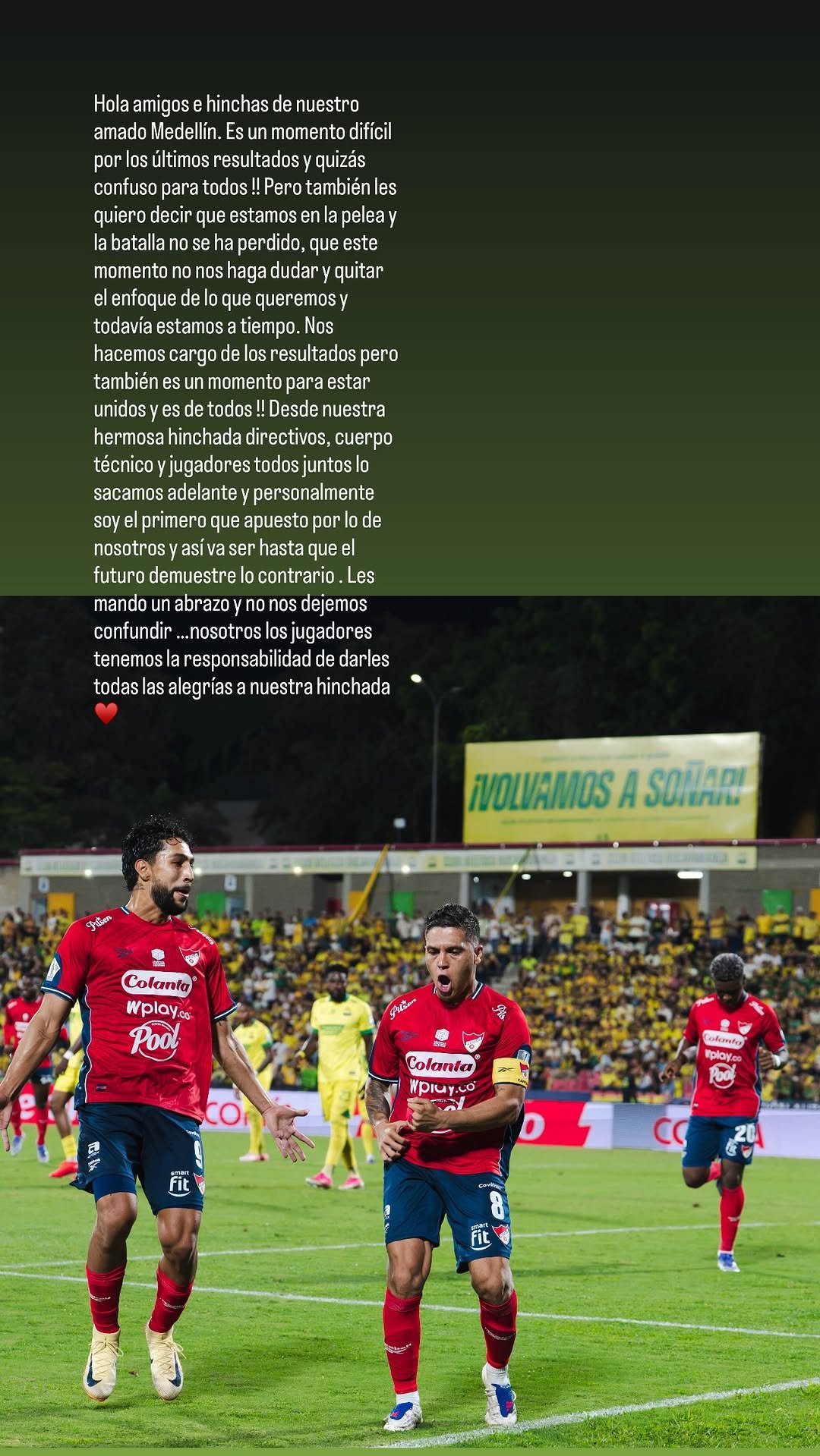 "Es momento de estar unidos": mensaje de Juanfer Quintero a la afición del DIM