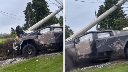 Un vehículo Tesla Cybertruck chocó contra un poste de energía en la vía Llanogrande, Rionegro