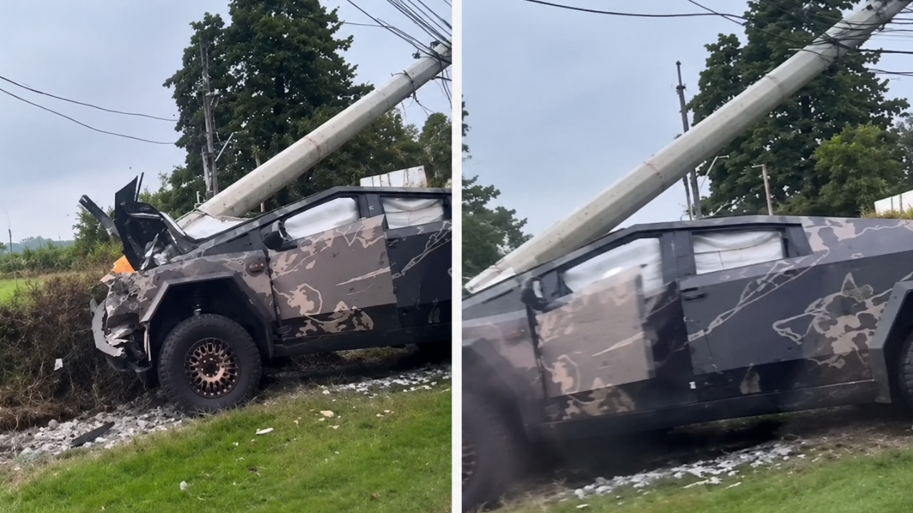 Un vehículo Tesla Cybertruck chocó contra un poste de energía en la vía Llanogrande, Rionegro