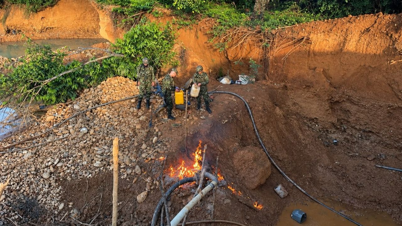 En el municipio de Cáceres, Antioquia, el Ejército inutilizó 12 unidades de minería ilegal del Clan del Golfo