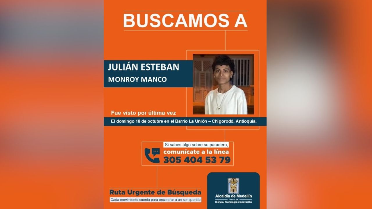 Buscan a Julián Esteban Monroy Manco, desaparecido en Chigorodó