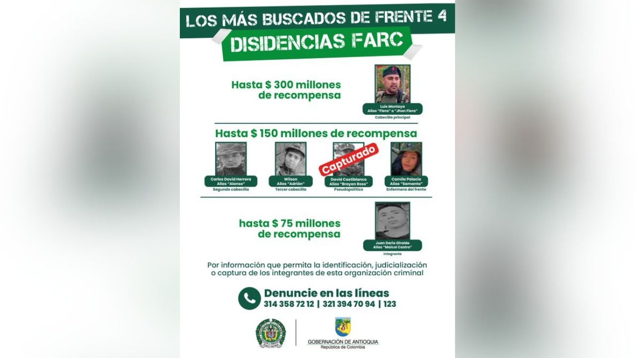 Cae alias “Brayan Ross”, señalado cabecilla de las disidencias de las FARC en el Nordeste antioqueño