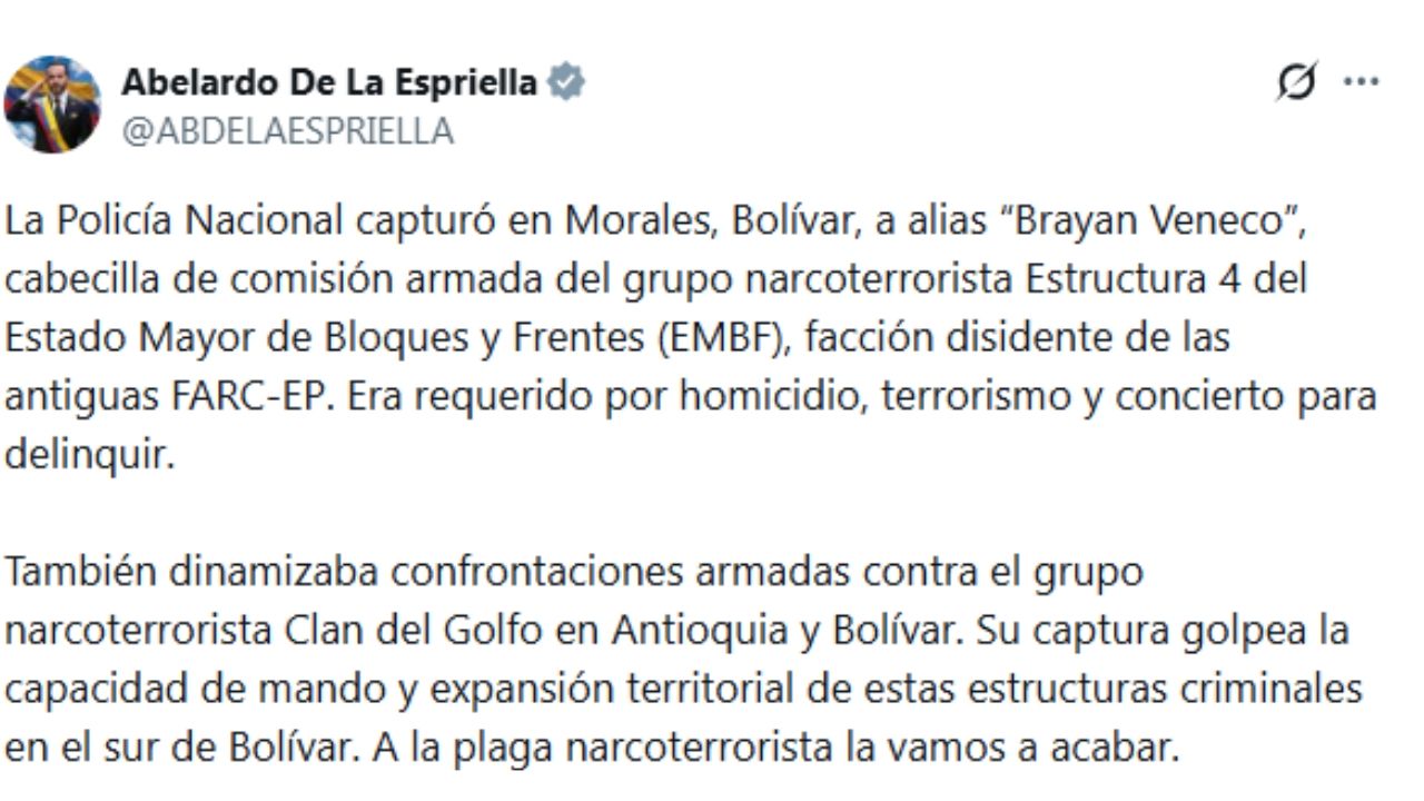 Cae alias “Brayan Ross”, señalado cabecilla de las disidencias de las FARC en el Nordeste antioqueño