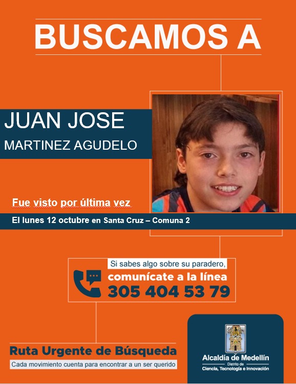 Se busca Juan José Martínez Agudelo, última vez visto en la comuna Santa Cruz 