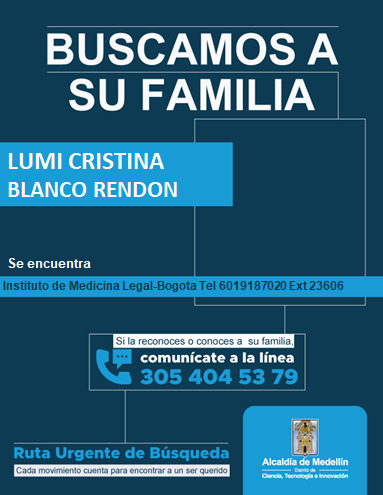 Buscan a familiares de Lumi Cristina Blanco Redondo en Medellín y Cartagena: su cuerpo está en Medicina Legal de Bogotá 2 Buscan a familiares de Lumi Cristina Blanco Redondo en Medellín y Cartagena: su cuerpo está en Medicina Legal de Bogotá